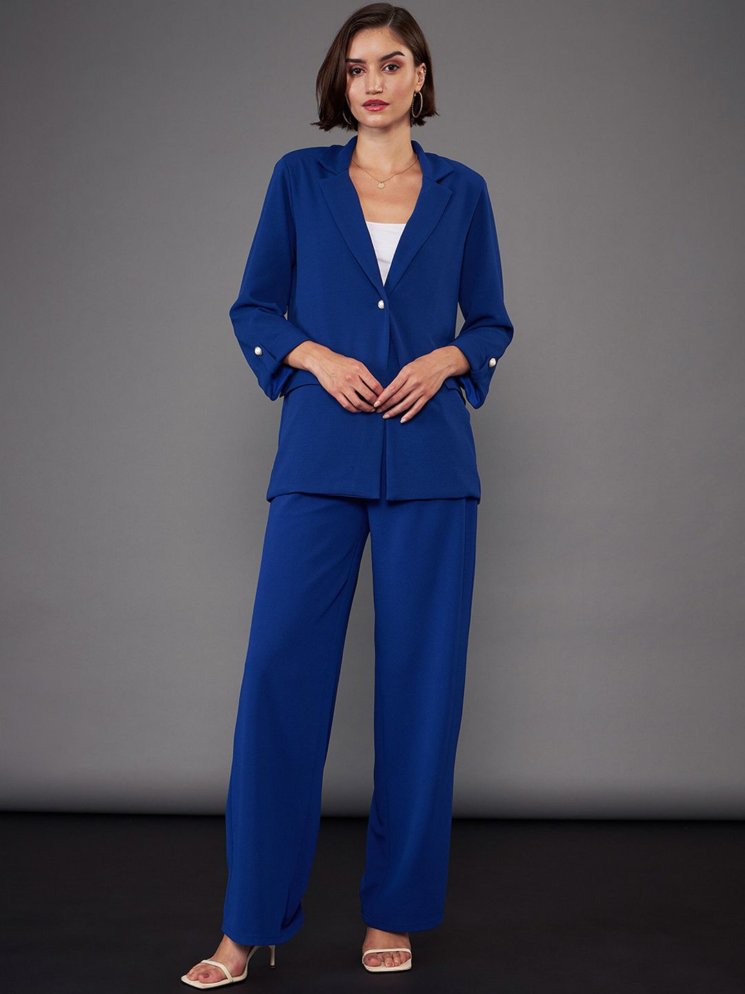 SASSAFRAS worklyf Royal Blue Front Button Blazer With Trousers