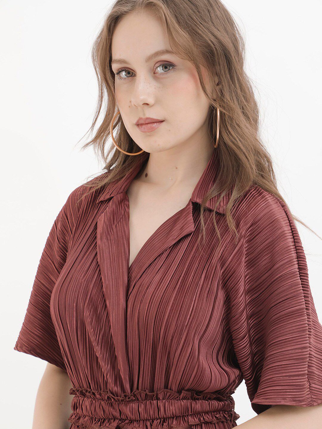 RAREISM Striped Notched Lapel Collar Basic Jumpsuit