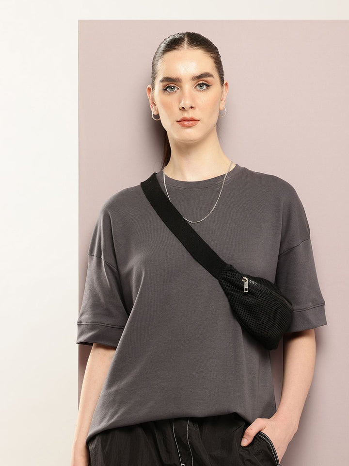 DILLINGER Women Oversized Drop Shoulder Ultra Soft Drapey Cotton Crew Neck T-Shirt
