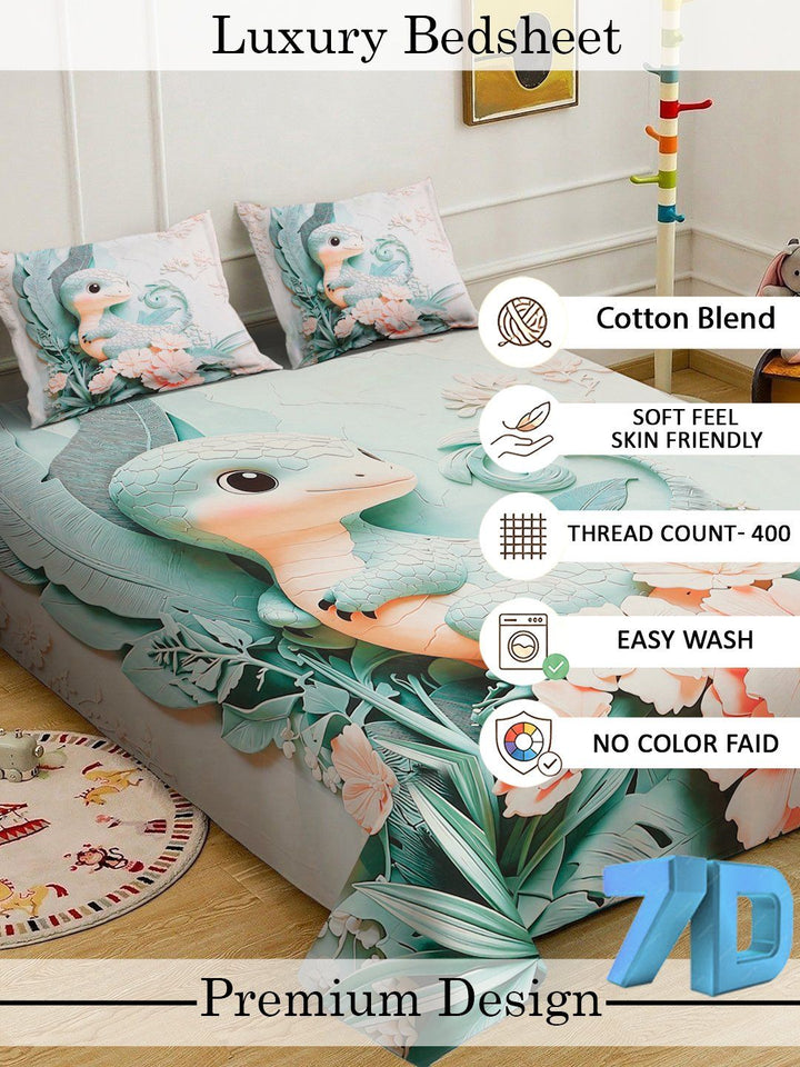 Myntra Elegant Homes Green & Pink 400 TC King Bedsheet with 2 Pillow Covers