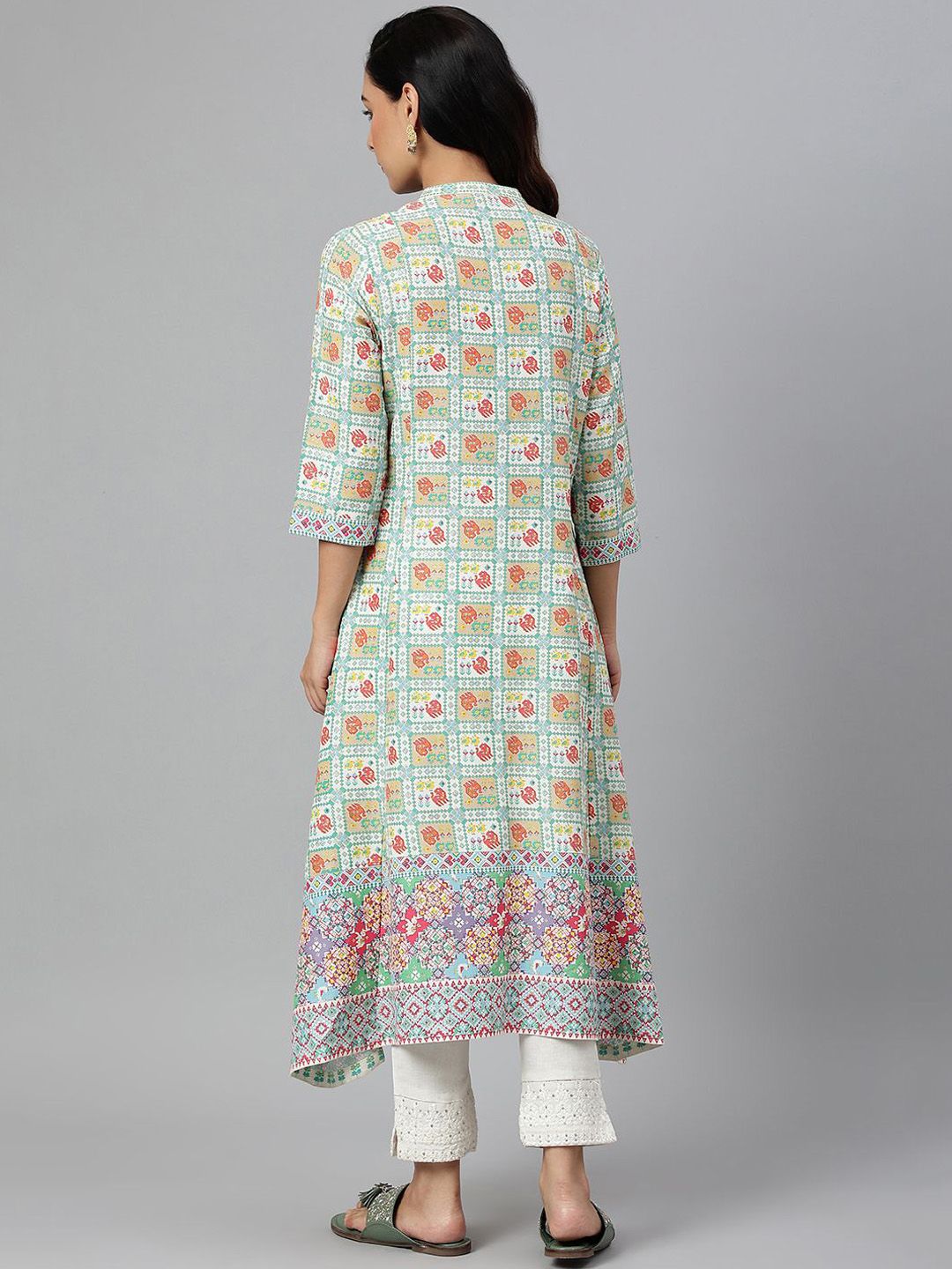 W Mandarin Collar Floral Printed A-Line Kurta