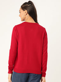 DressBerry Women Red & Pink Floral Embroidered Solid Cardigan