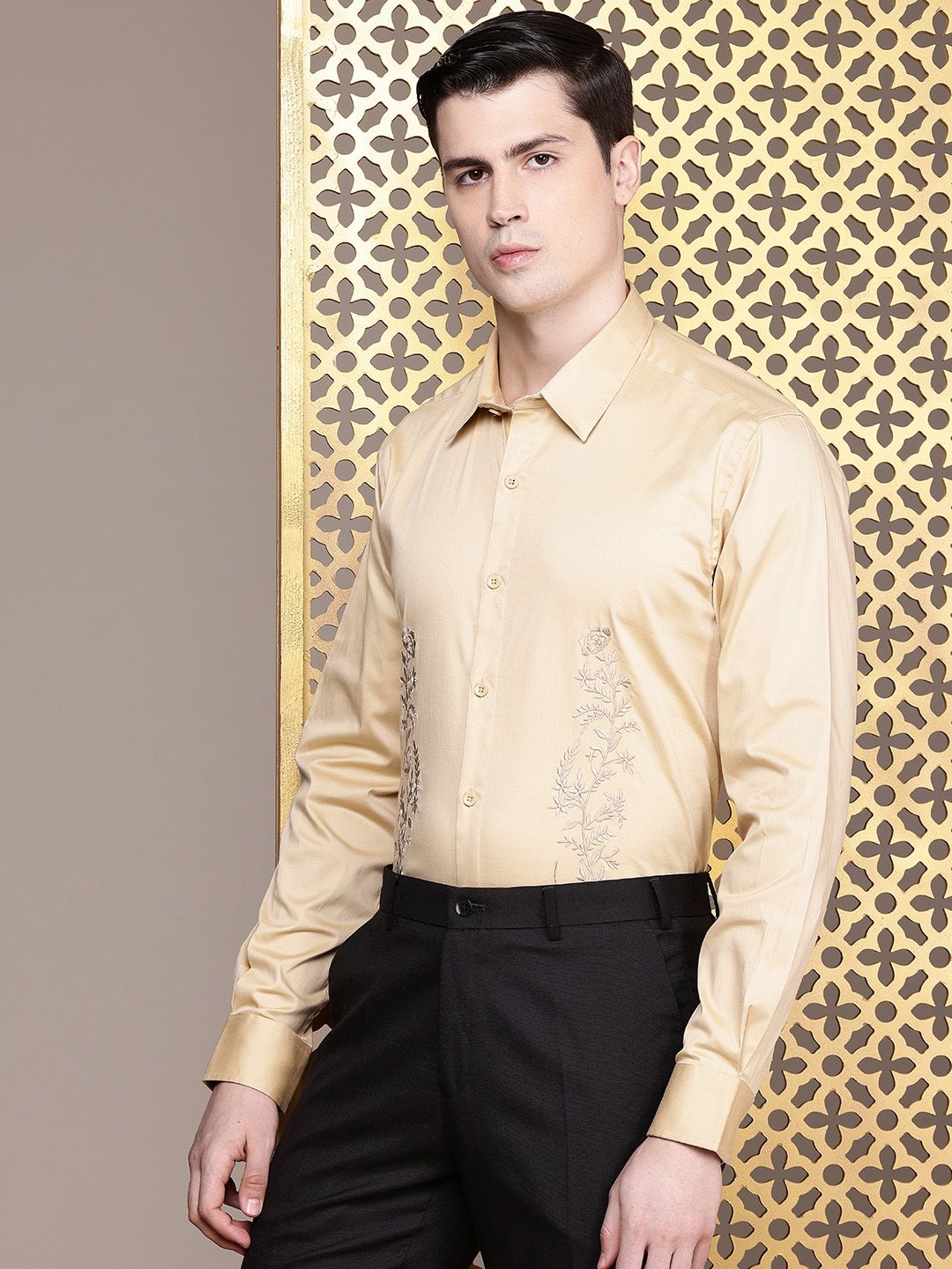 House of Pataudi Pure Cotton Ethnic Motifs Embroidered Party Shirt