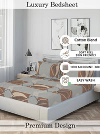 Moda Rapido X KLOTTHE Grey & Brown Geometric 300 TC King Bedsheet with 4 Pillow Covers