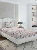 Monte Carlo Beige & Blue Floral Cotton 104 TC Single Bedsheet Set-2.24 m x 1.52 m