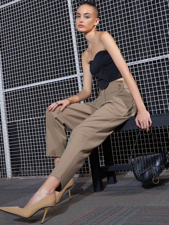 SASSAFRAS Women Beige High-Rise Trousers