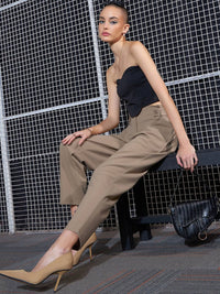 SASSAFRAS Women Beige High-Rise Trousers