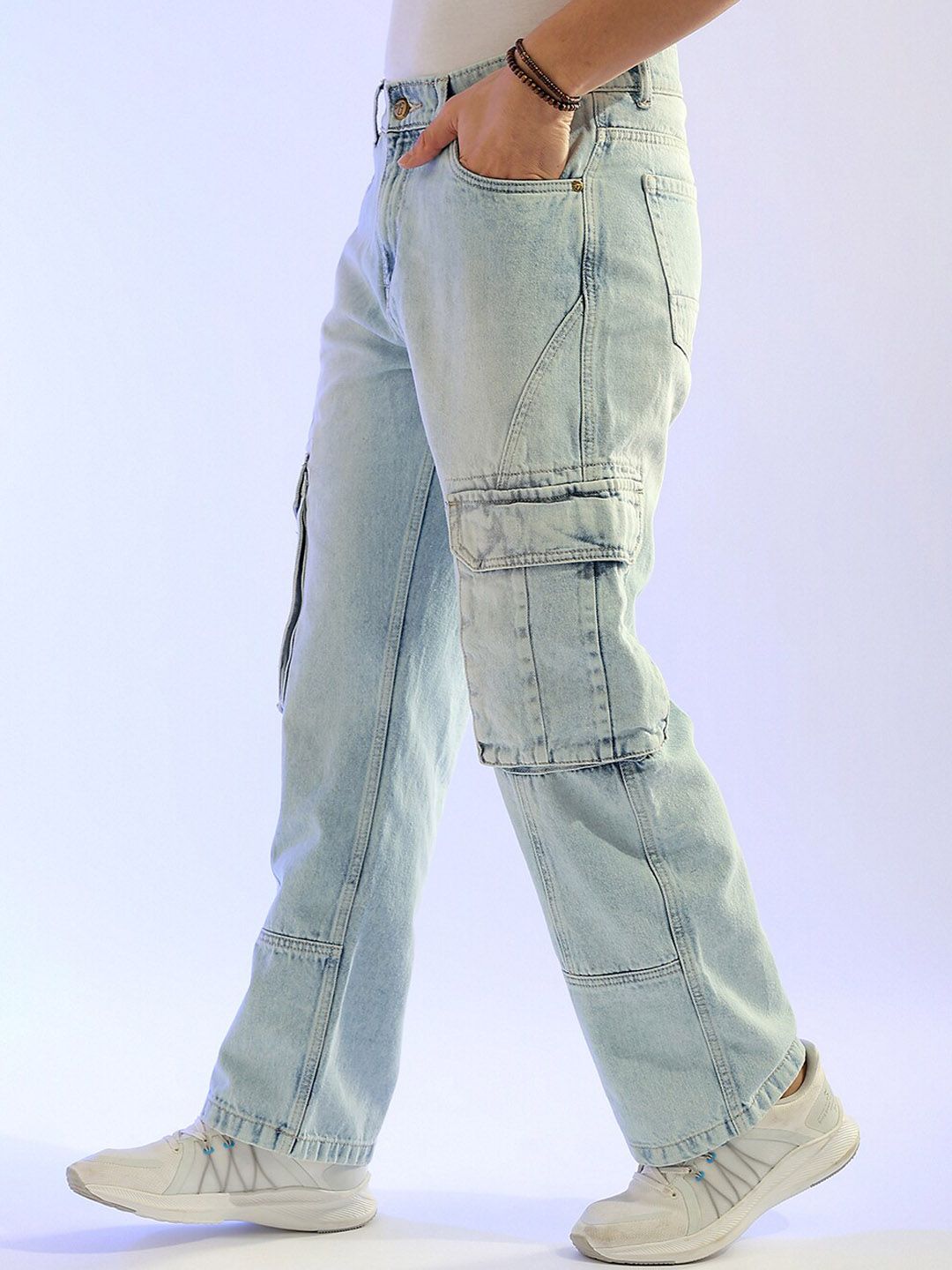 The Indian Garage Co Men Relaxed Fit Clean Look Heavy Fade Pure Cotton Jeans
