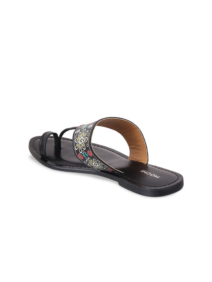 Mochi Ethnic Printed Leather One Toe Flats