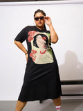 Sassafras Curve Plus Saiz Grafik Bercetak Kapas T Shirt