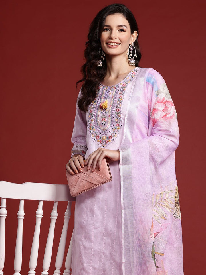 Indo Era Floral & Mirror Embellished Pure Cotton Kurta with Trousers & Dupatta