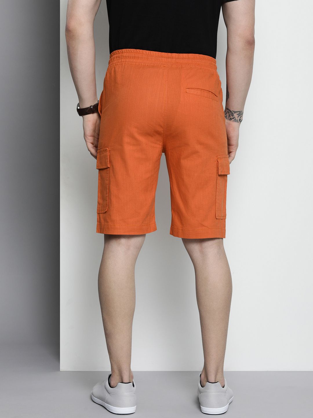 The Indian Garage Co Men Linen Cotton Slim Fit Cargo Shorts