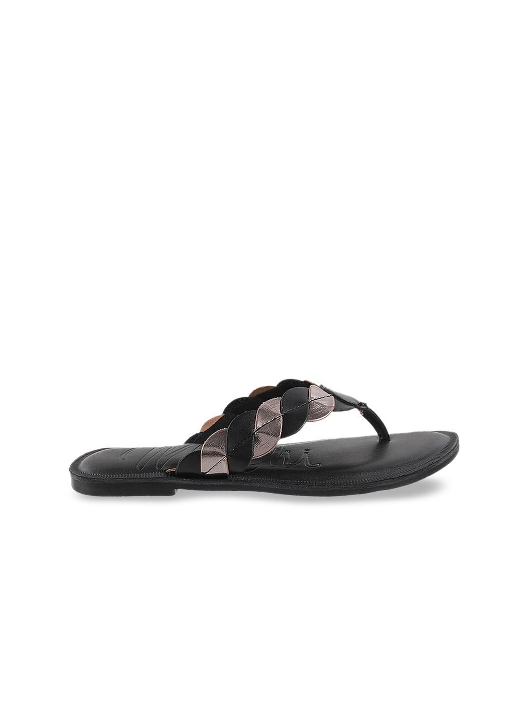 Mochi Women Black Colourblocked T-Strap Flats