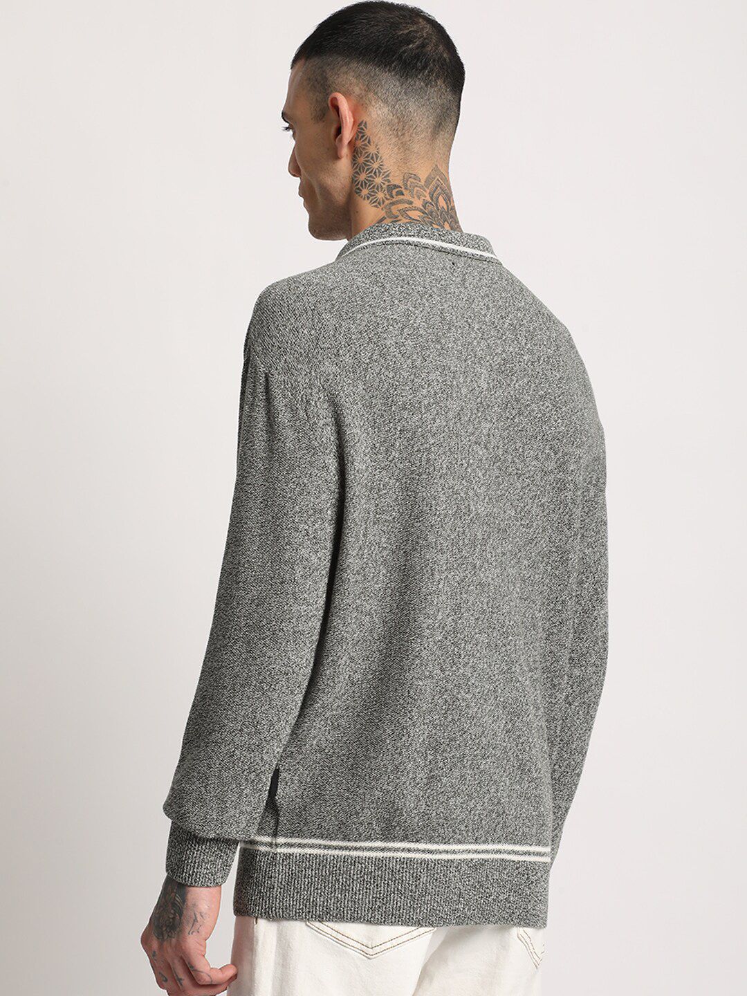 THE BEAR HOUSE Men Self Designed Regular Fit Cotton Polo Collar T-Shirt