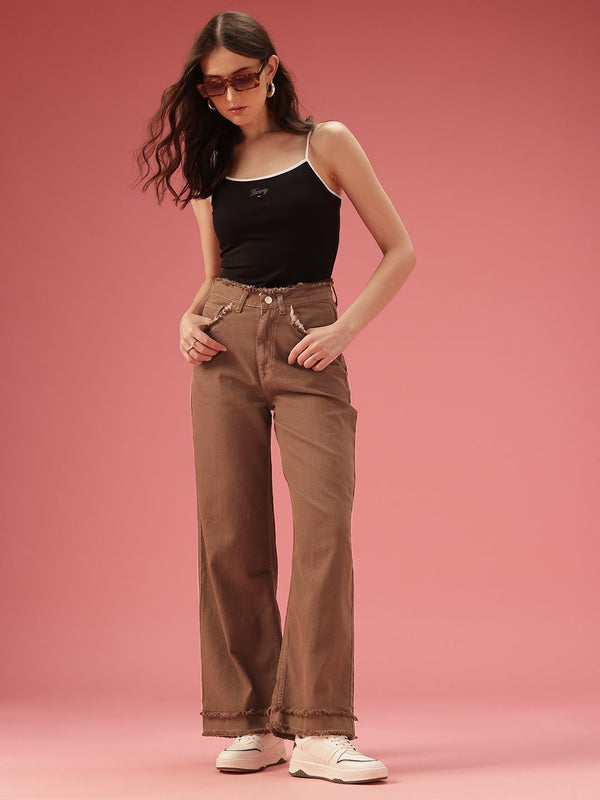 DressBerry Women Baggy Wide Leg High-Rise Light Fade Stretchable Jeans