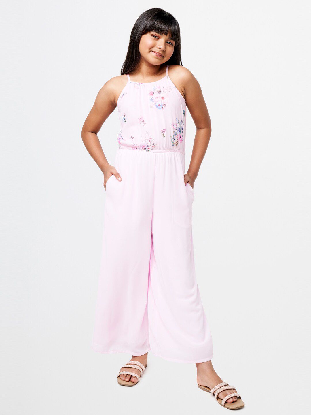 AND Girls Halter Neck Floral Printed Basic Jumpsuit
