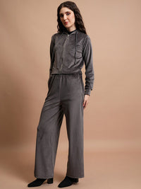 Tokyo Talkies Embellished Hooded Cropped Sweatshirt & Wide Leg Trousers