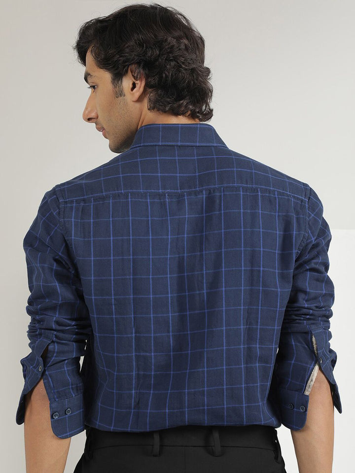 RARE RABBIT Men Clara Slim Fit Windowpane Checked Cotton Shirt