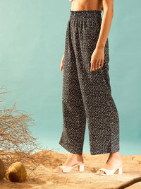 Berrylush Women Black Floral Printed Relaxed Straight Leg High-Rise Parallel Trouser