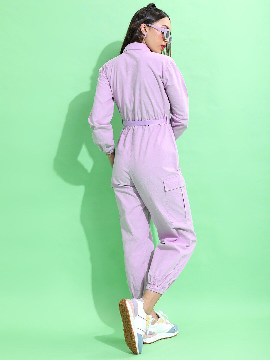 Tokyo Talkies Lavender Shirt Collar Basic Jumpsuit