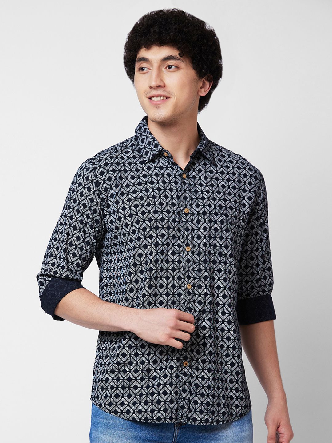 SPYKAR Geometric Printed Cotton Casual Shirt