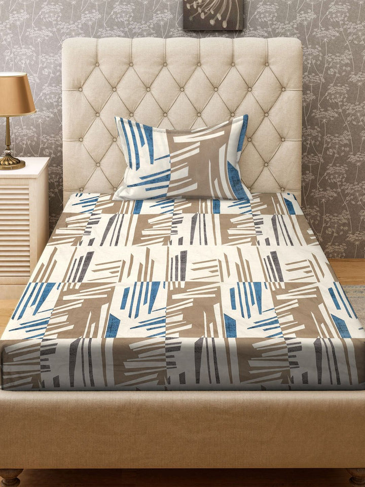 KLOTTHE Green & Brown Printed 300 TC Single Bedsheet & Pillow Covers