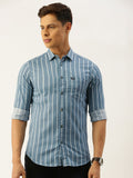 The Indian Garage Co Men Grey & White Slim Fit Striped Casual Shirt