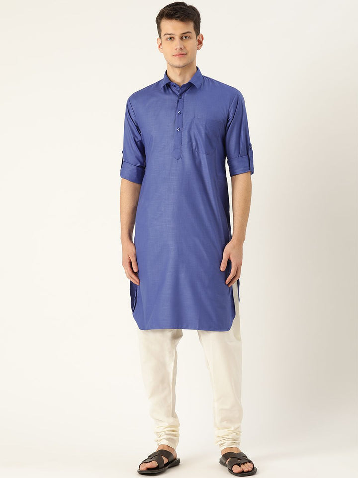 SOJANYA Men Blue Solid Pathani Kurta