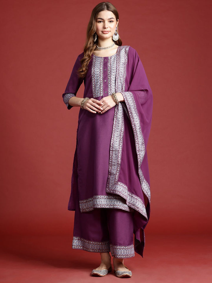 Anouk Ethnic Motifs Regular Kurta With Palazzos & Dupatta