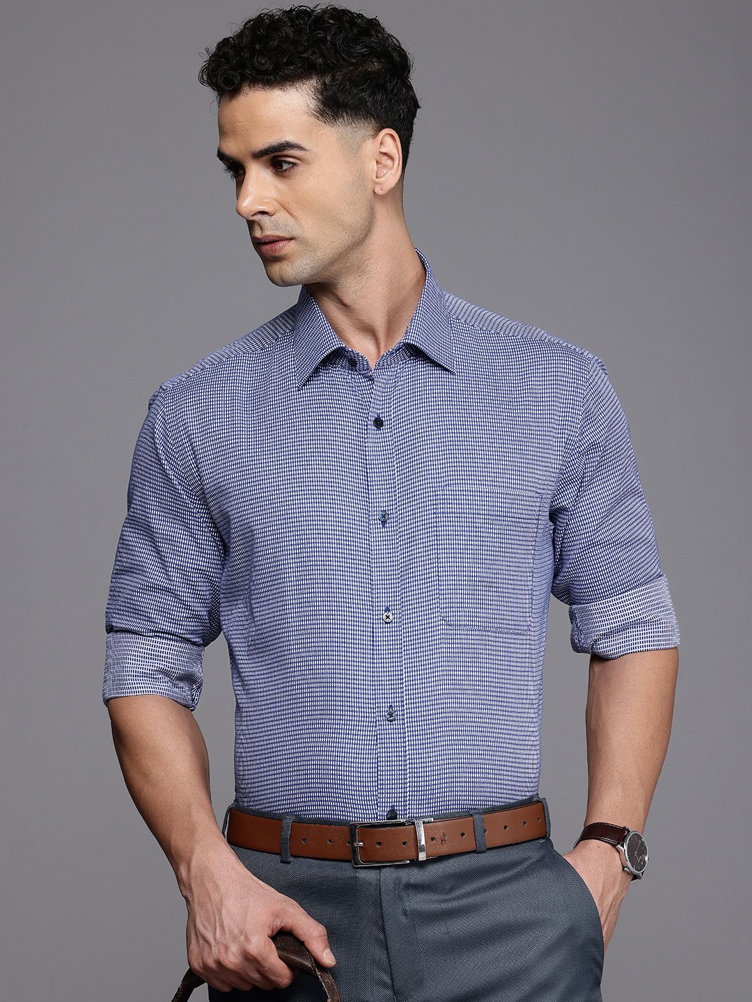 Raymond Self Design Slim Fit Opaque Pure Cotton Formal Shirt