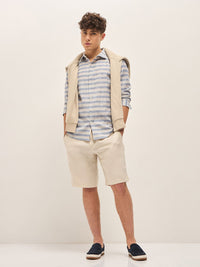 THE BEAR HOUSE Men Spread Collar Horizontal Striped Slim Fit Casual Shirt