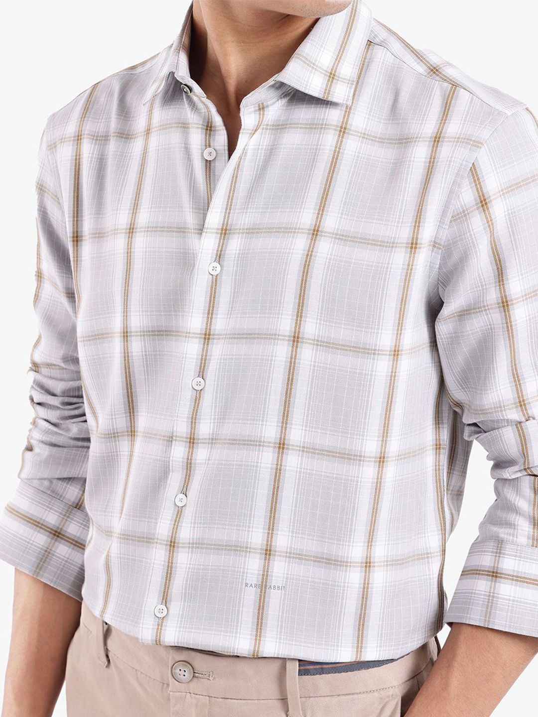 RARE RABBIT Men Comfort Spread Collar Checked Cotton Casual Shirt