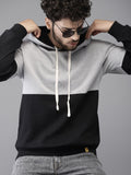 Campus Sutra Men Black & Grey Colourblocked Hooded Sweatshirt