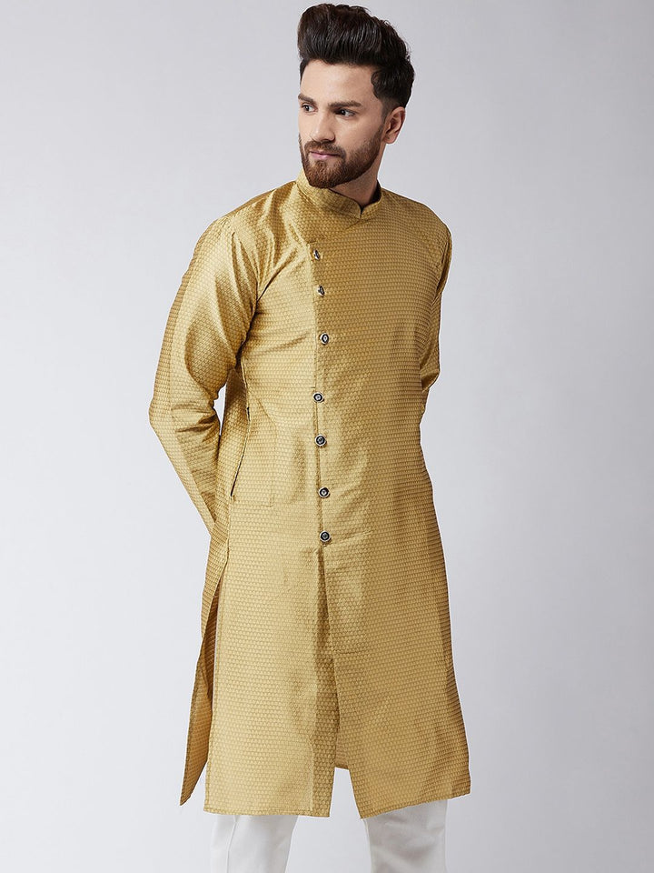 SOJANYA Lelaki Berwarna Emas Rekaan Tenun Kurta Lurus