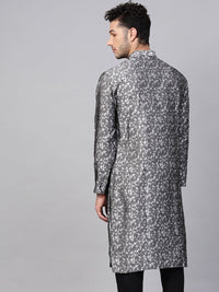 SOJANYA Men Grey & White Woven Design Straight Kurta