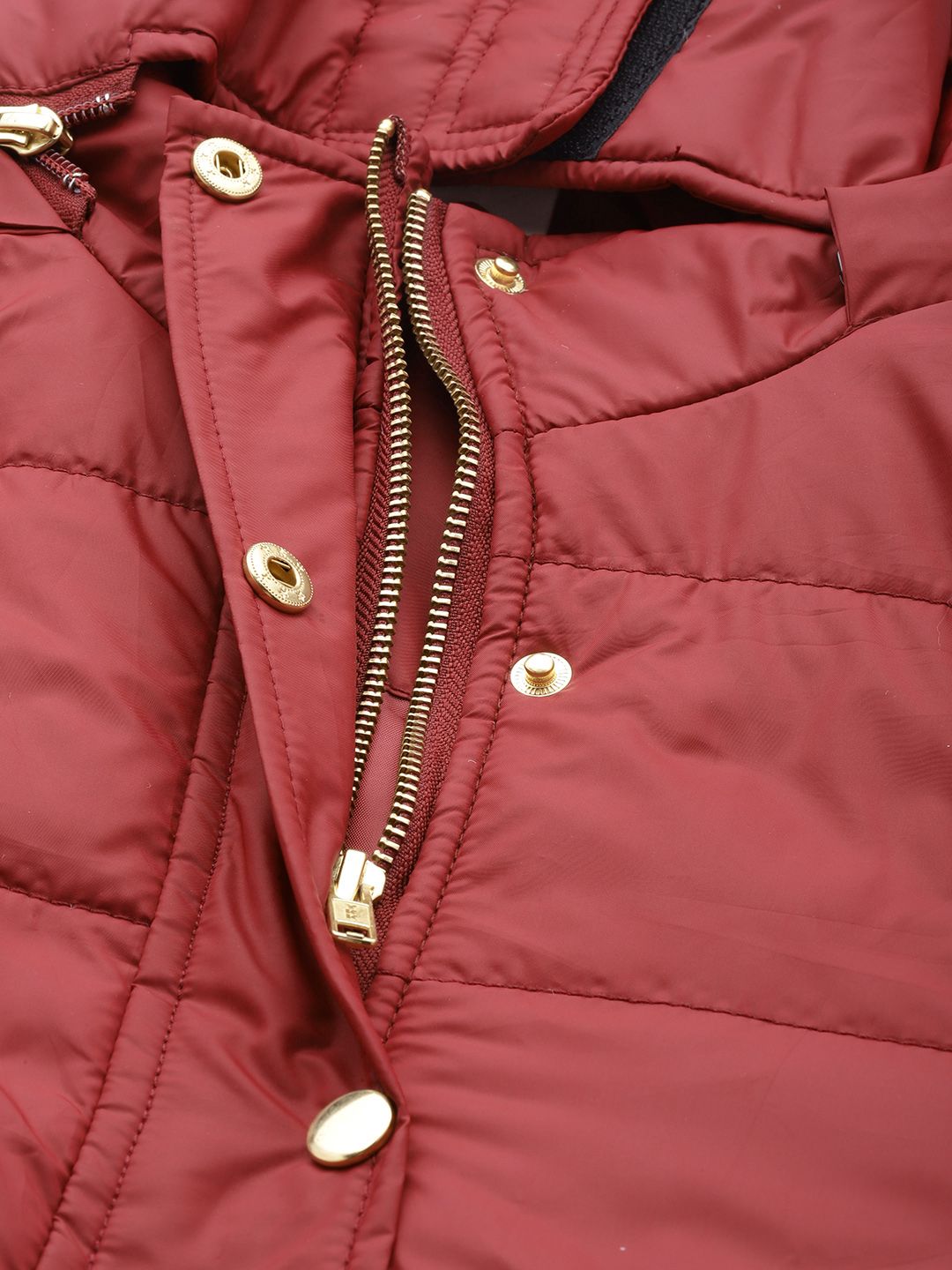 all about you Women Maroon Longline Hooded Parka Jacket with Belt