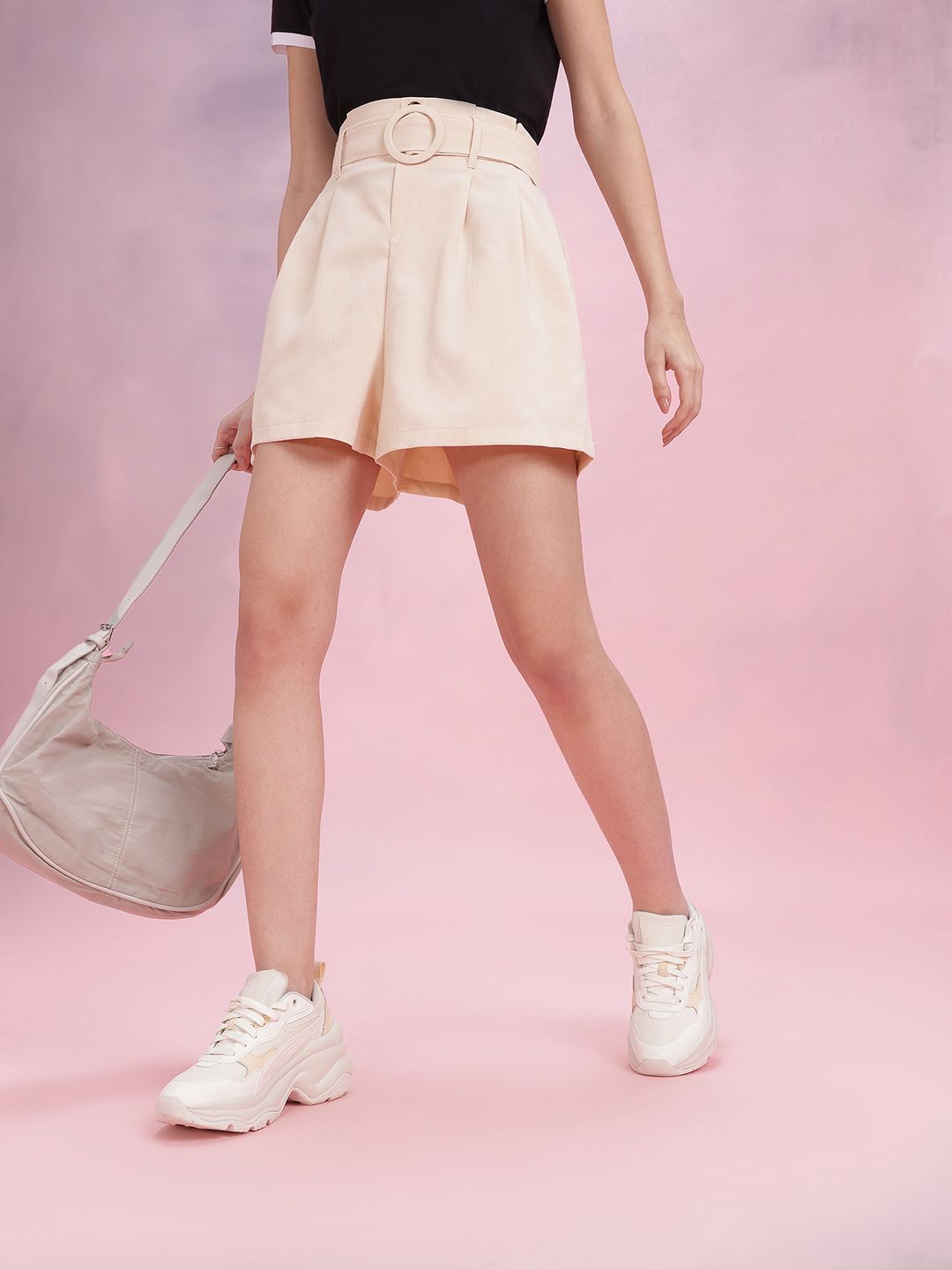 DressBerry Women Pleated Belted Shorts