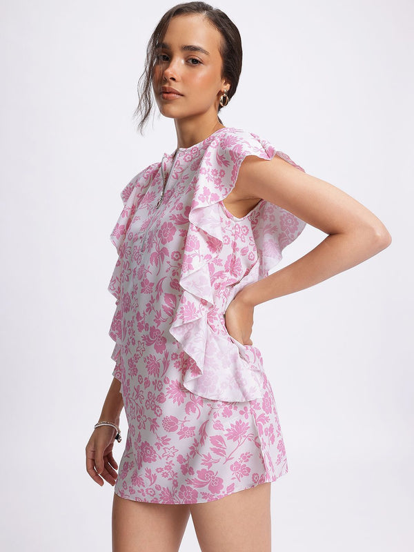 DressBerry Ruffles Glam Floral Print Mini Sheath Dress