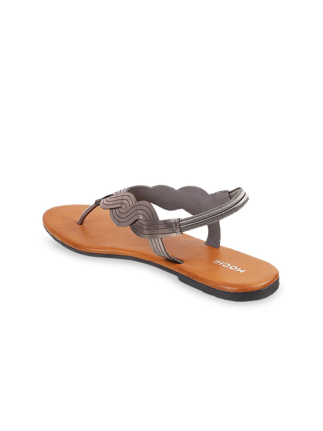 Mochi Women Grey Open Toe Flats
