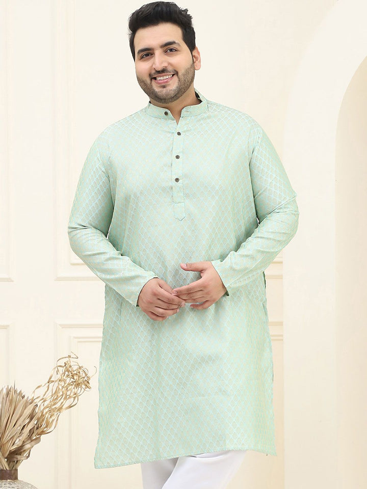 SOJANYA PLUS Ethnic Motifs Woven Design Band Collar Silk Straight Kurta