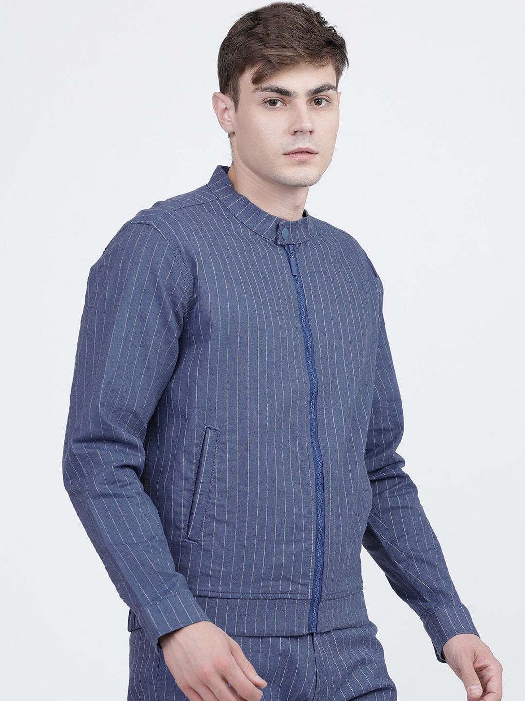 HIGHLANDER Men Blue Striped Bomber Jacket