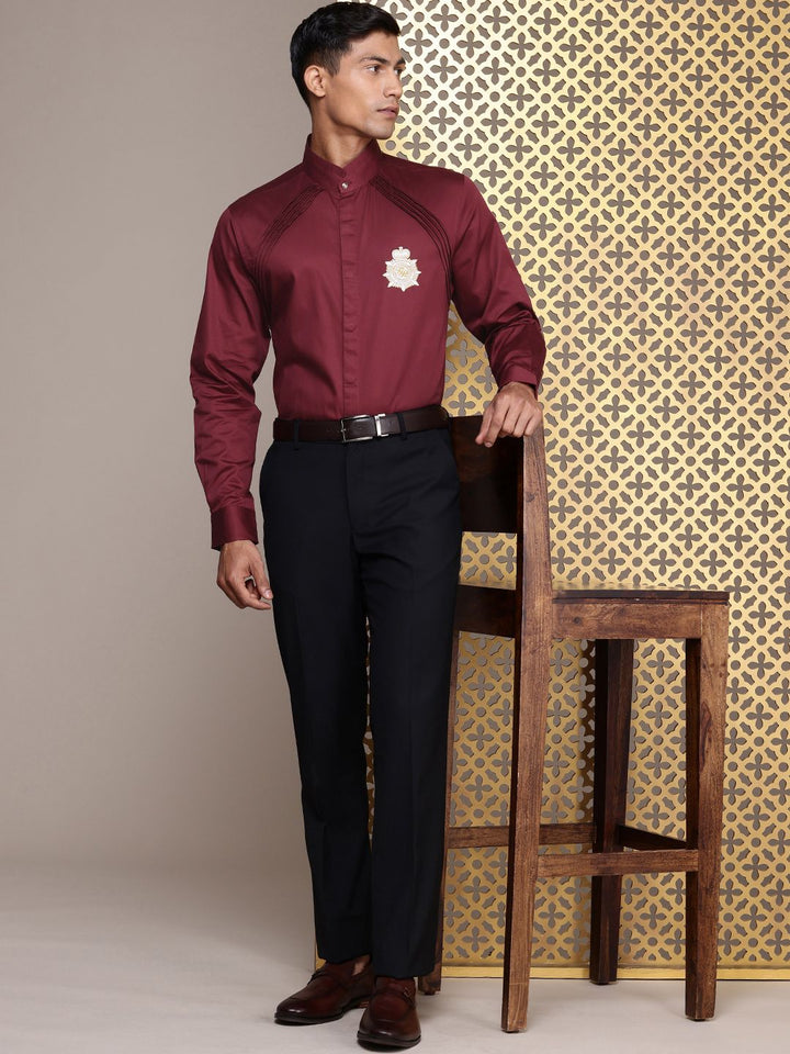 House of Pataudi Embroidered Pure Cotton Opaque Party Shirt