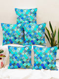 STITCHNEST Pack Of 5 Blue Ethnic Motifs Printed Square Cushion Covers