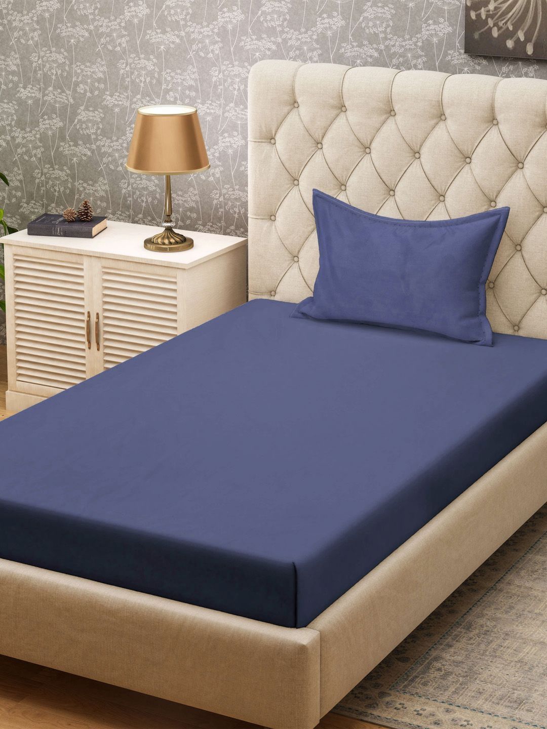 KLOTTHE Blue 300TC Single Bedsheet & 1 Pillow Covers