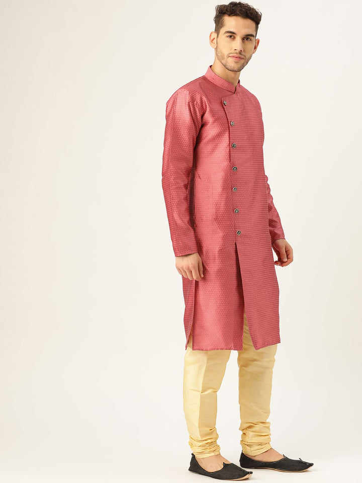 SOJANYA Men Pink Woven Design Straight Kurta