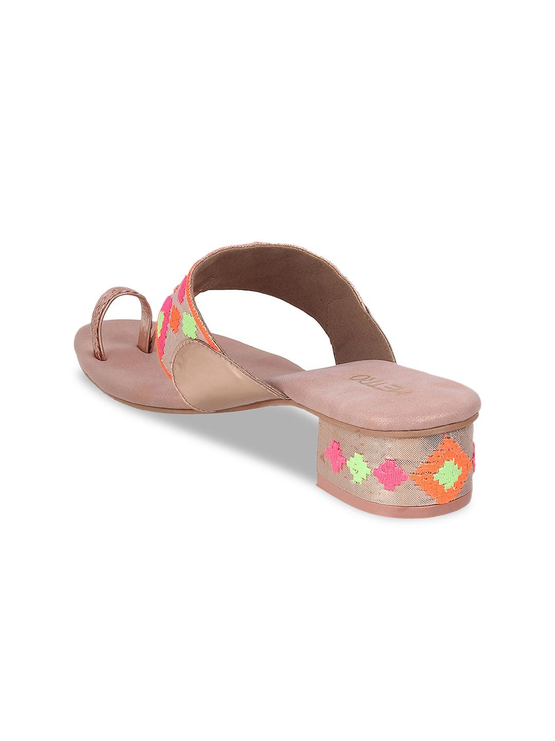 Metro Ethnic Embellished Woven Design Open One Toe Block Heels