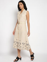 W Women Beige Floral Shirt Style Midi Dress
