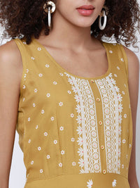 Vishudh Women Mustard & White Printed Anarkali Kurta