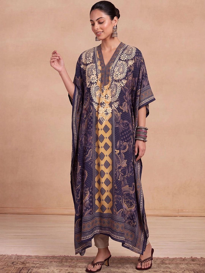 House of Chikankari Women Ethnic Motifs Printed Extended Sleeves Crepe Kaftan Kurta