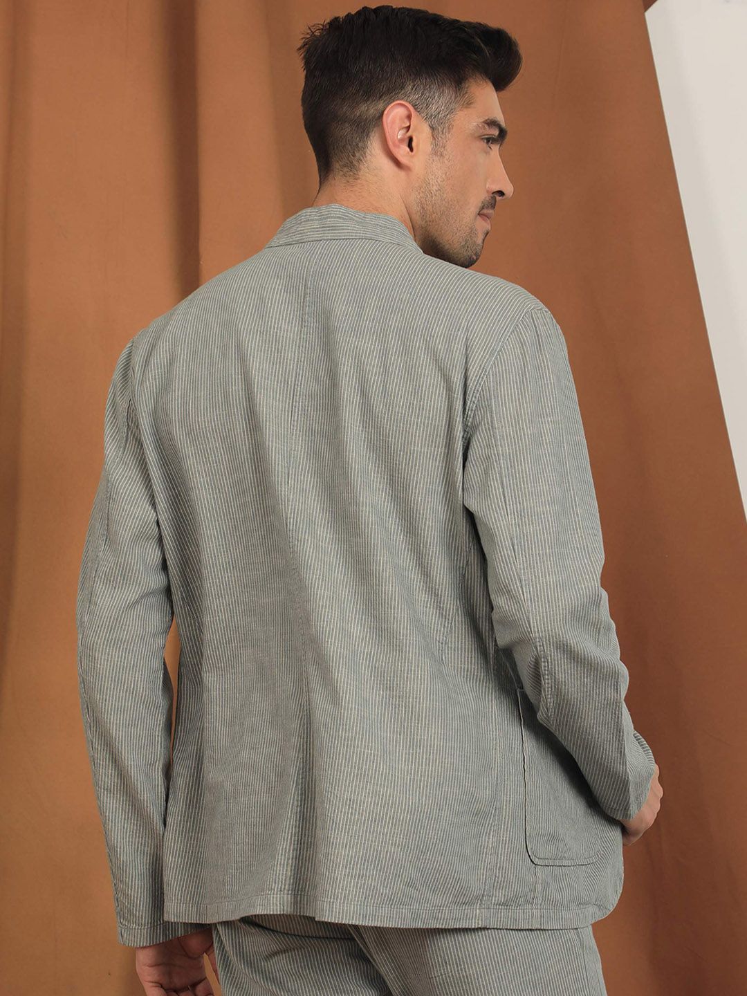 RARE RABBIT Men Trex Tailored Fit Mandarin Collar Cotton Jacket